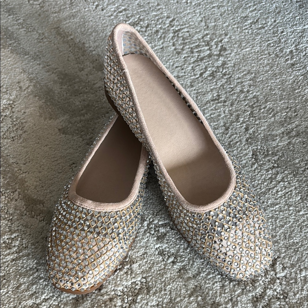 Mesh Beige Studded Flats Square Toe